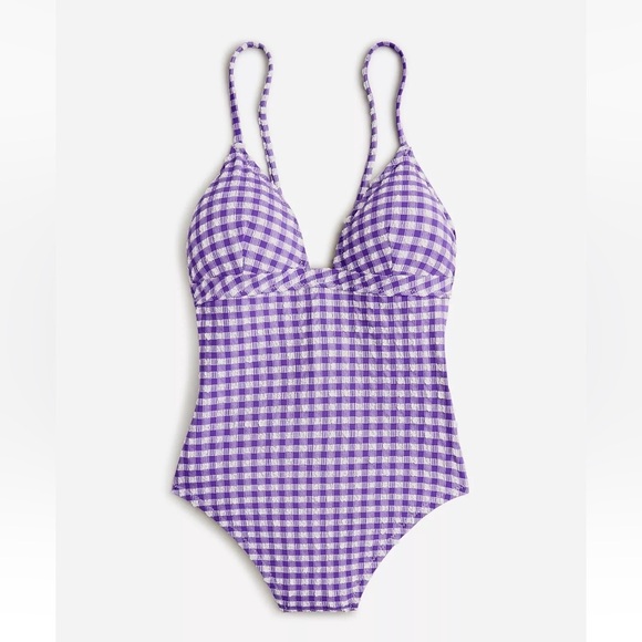 J. Crew Other - J Crew NWT Plus Plunge one-piece swimsuit in purple gingham Sz 24